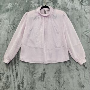 Vintage Grand Design Top Womens 12 Pink Jacquard Silky High‎ Neck Long Sleeve